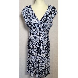 Evan-Picone Sleeveless Dress Size 12 Blue White Floral Knee Length 0791